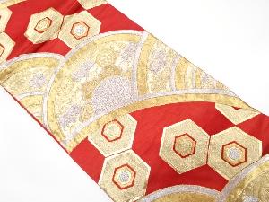 アンティーク 青海波に桐・菊・亀甲模様織り出し袋帯(着用可)